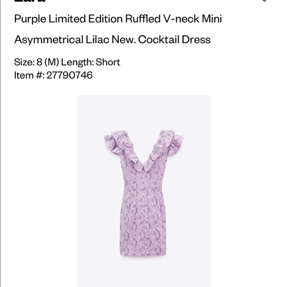 Limited edition Zara lilac short Party dress sz m - Picture 7 of 7